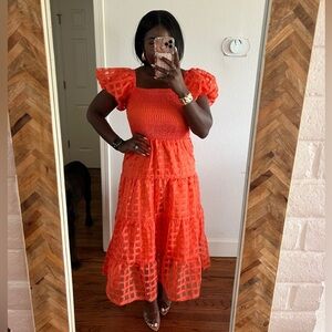 Amazon Tiered Puff Sleeves Midi Dress